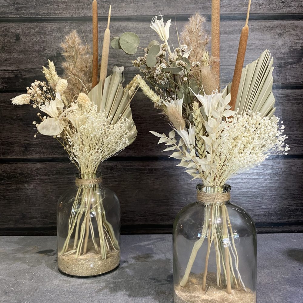Vase de fleurs séchées, par Oxygen, fleuriste à Hazebrouck