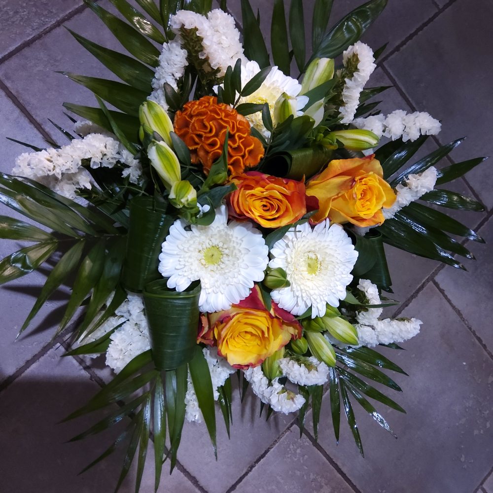 Bouquet rond orange et blanc