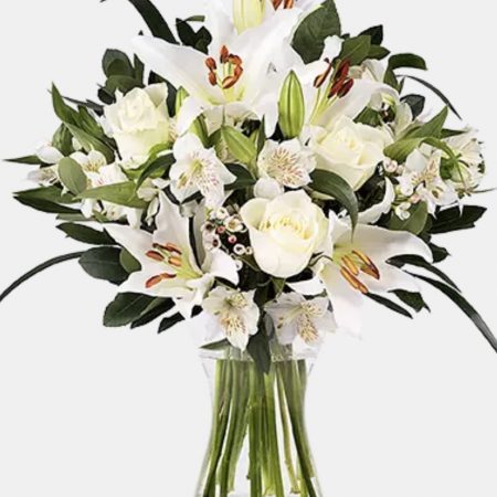 votre artisan fleuriste vous propose le bouquet : Aurore : Bouquet Lys et roses