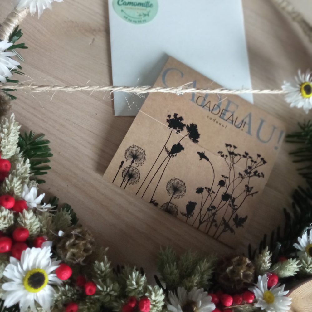 Bon d'achat Noël, par Camomille Fleuriste Nomade, fleuriste à Rivières