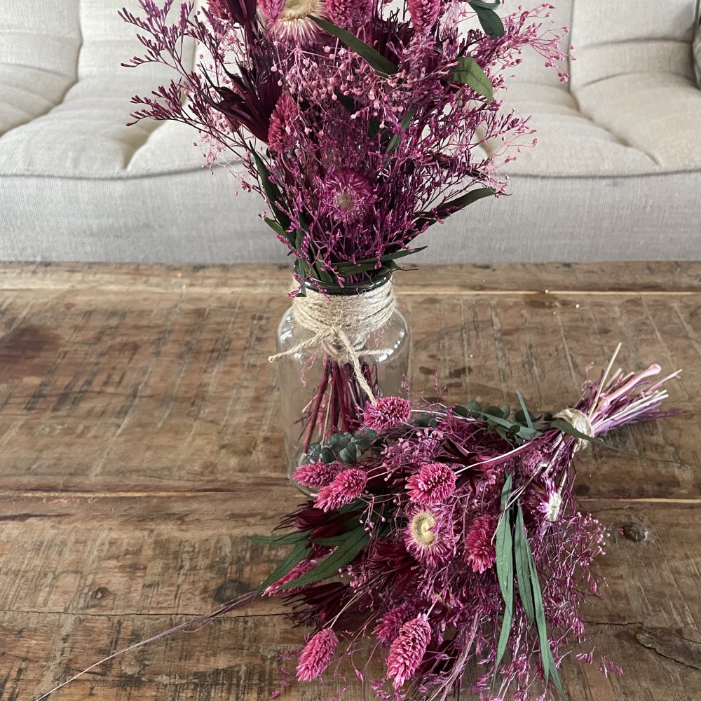 Bouquet de fleurs séchées rose, par Amour de fleurs Bordeaux, fleuriste à Bordeaux