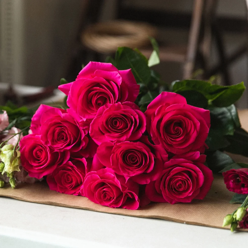 Roses Rouges à la Tige, par Une Fleur Une Histoire, fleuriste à Le Chambon-Feugerolles