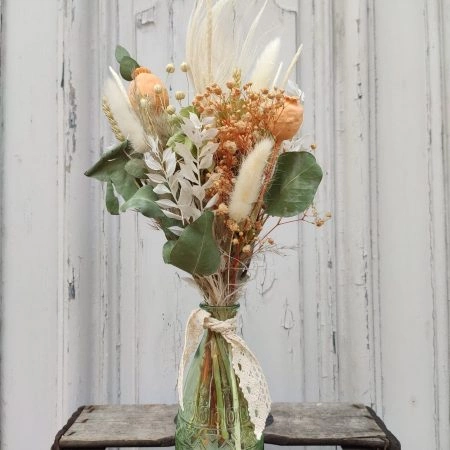 Vase et fleurs séchées, par Atelier Armelle Alleton, fleuriste à Le Mans