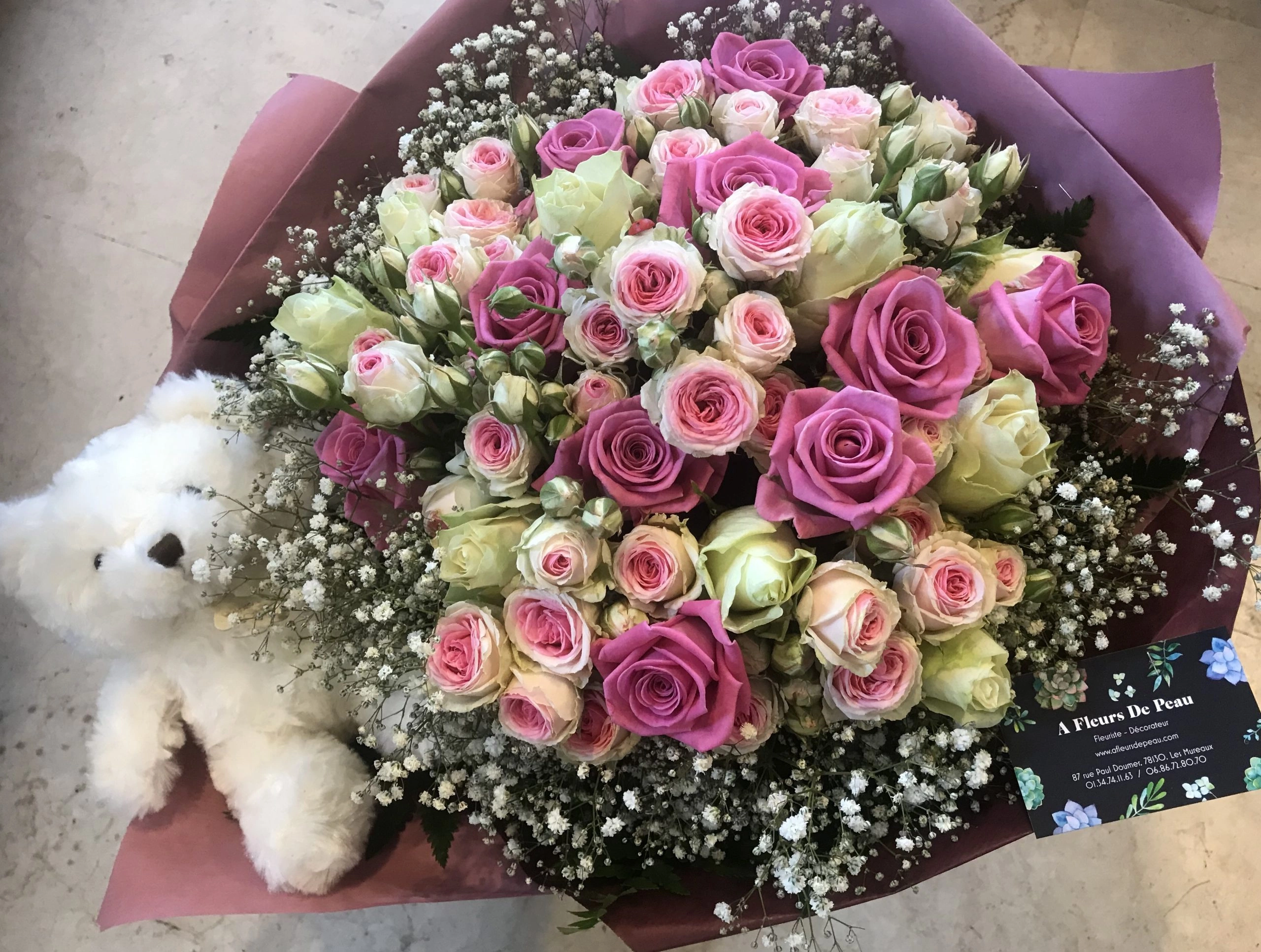 Bouquet nounours, par A fleurs de peau, fleuriste à Les Mureaux