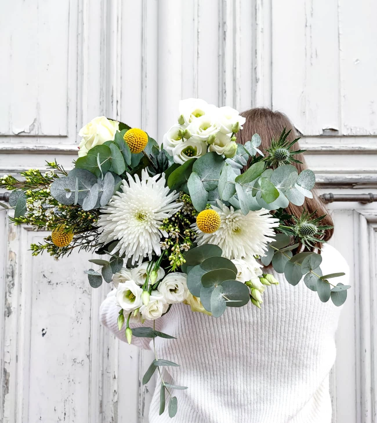 Bouquet jaune et blanc, par Atelier Armelle Alleton, fleuriste à Le Mans