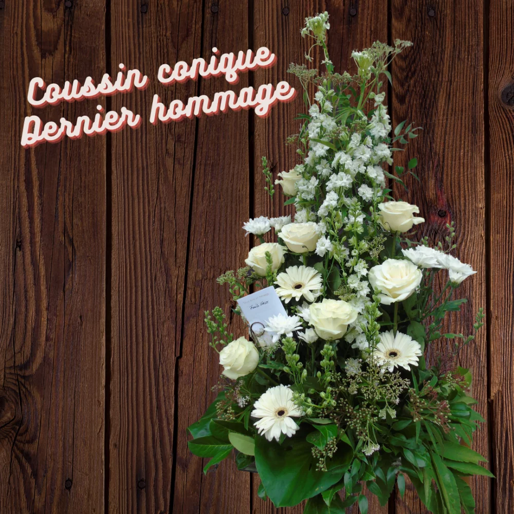 Coussin conique - dernier hommage, par Au fil des pétales, fleuriste à Saint-Geoire-en-Valdaine