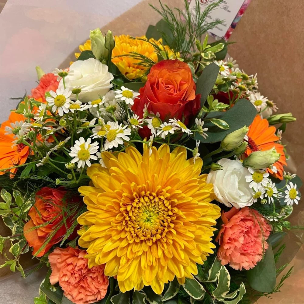 Bouquet rond orange, par Le Temps D'Une Rose, fleuriste à Neuf-Brisach