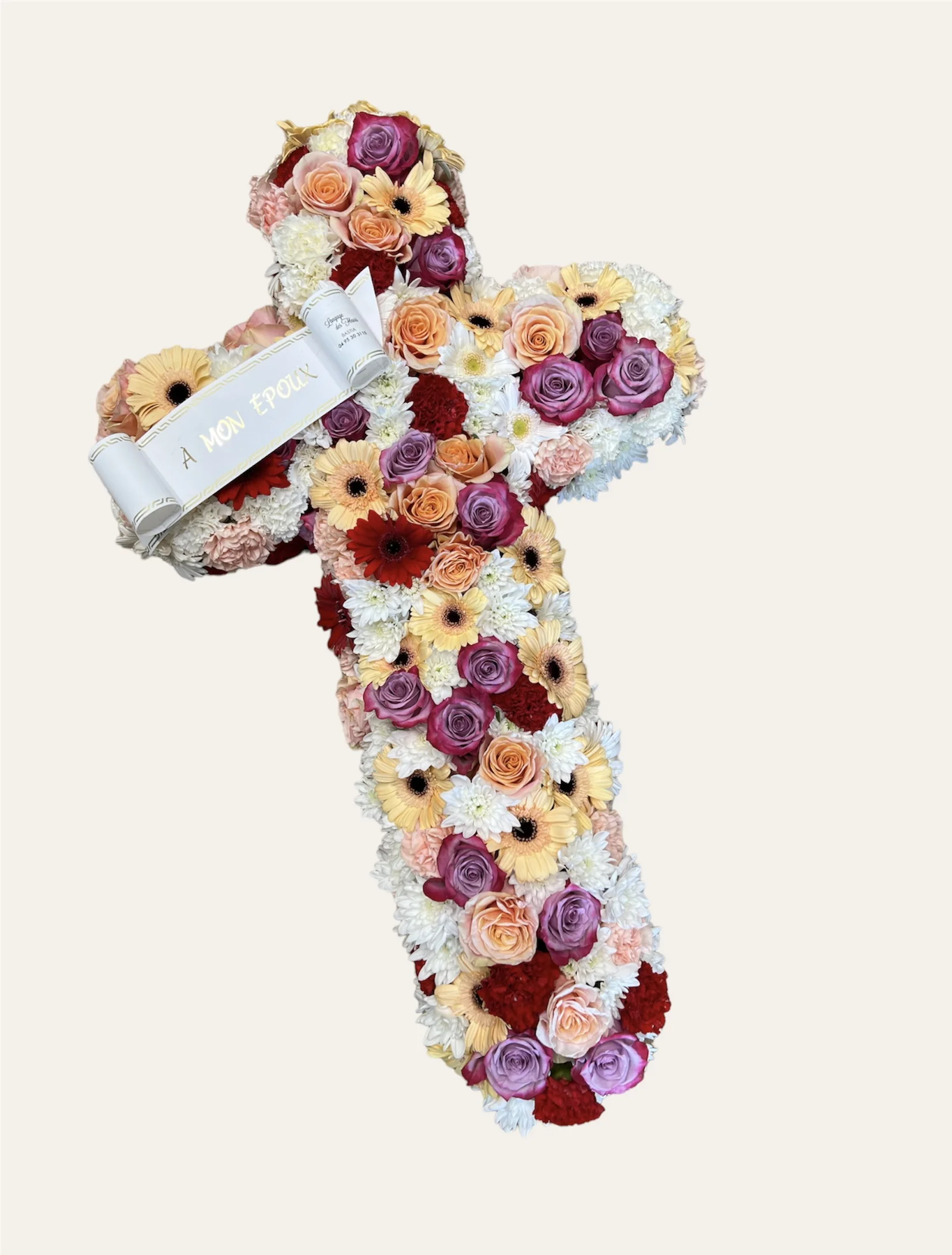Croix deuil, par Langage Des Fleurs, fleuriste à Bastia