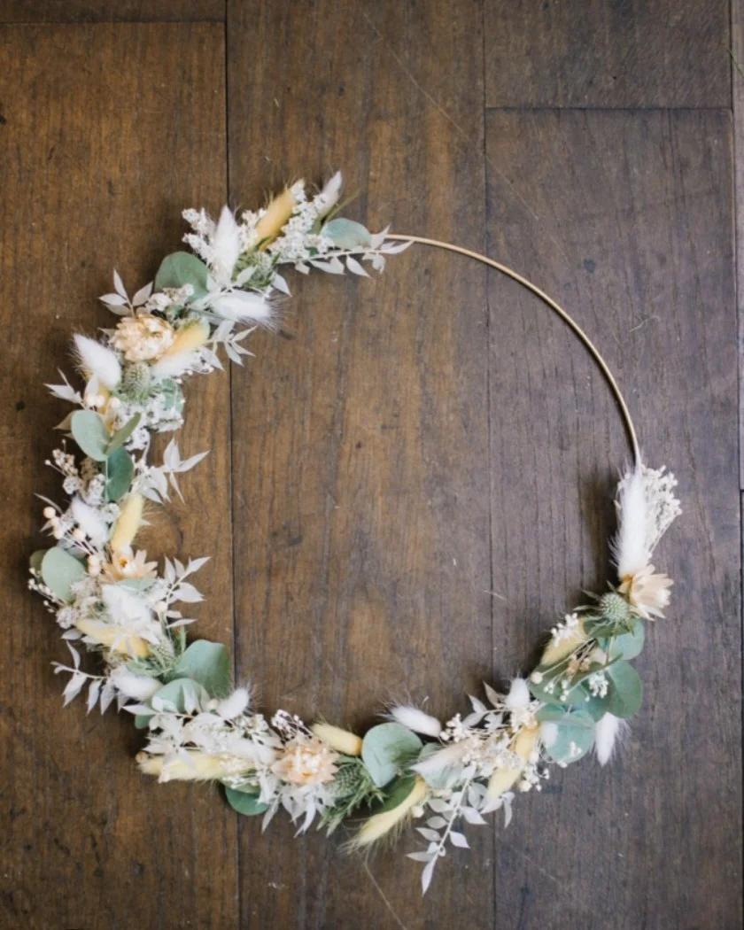 Couronne de fleurs séchées, par Nature éphémère, fleuriste à Lescure-d'Albigeois