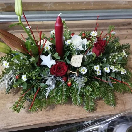 entre de Table Noel, par Art Floral Le Puy en Velay, fleuriste à Le Puy-en-Velay