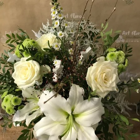 Bouquet Noel Blanc, par Art Floral Le Puy en Velay, fleuriste à Le Puy-en-Velay