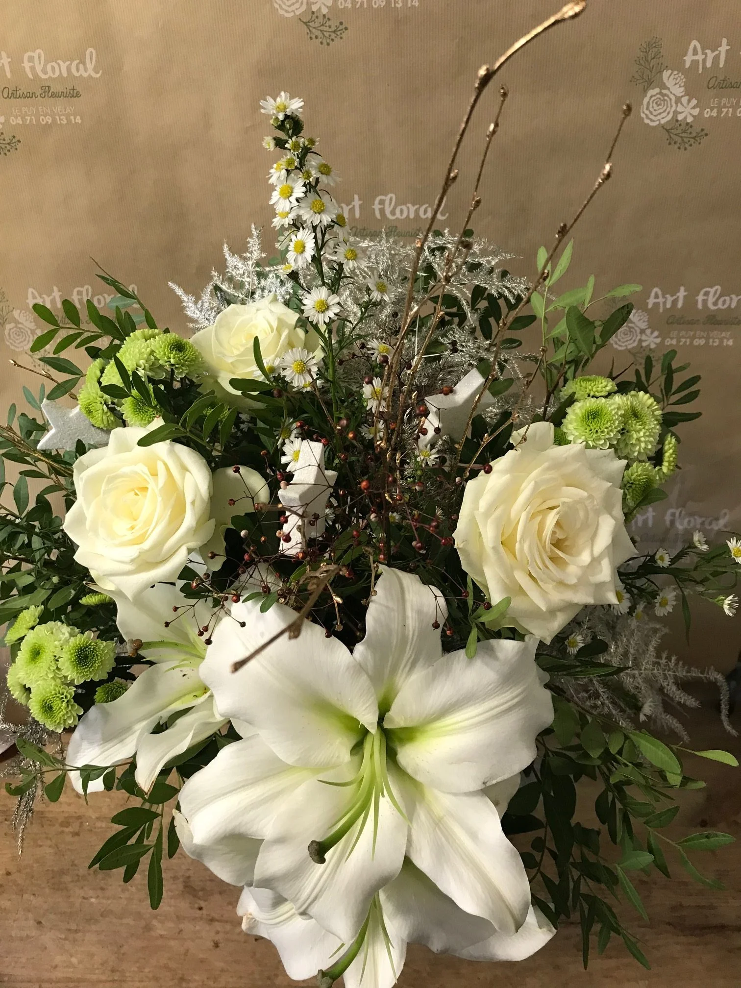Bouquet Noel Blanc, par Art Floral Le Puy en Velay, fleuriste à Le Puy-en-Velay