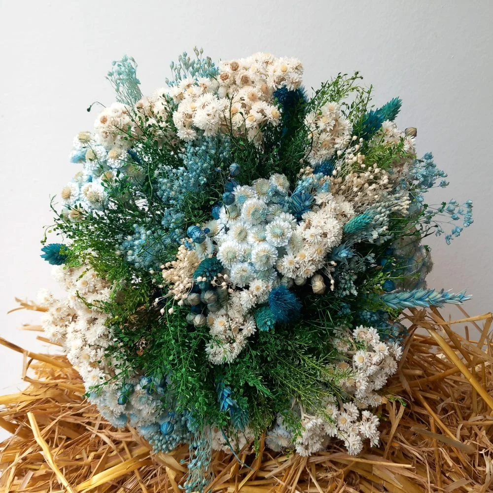 Bouquet BLEU de Fleurs Séchées, par Apothéose, fleuriste à Caen