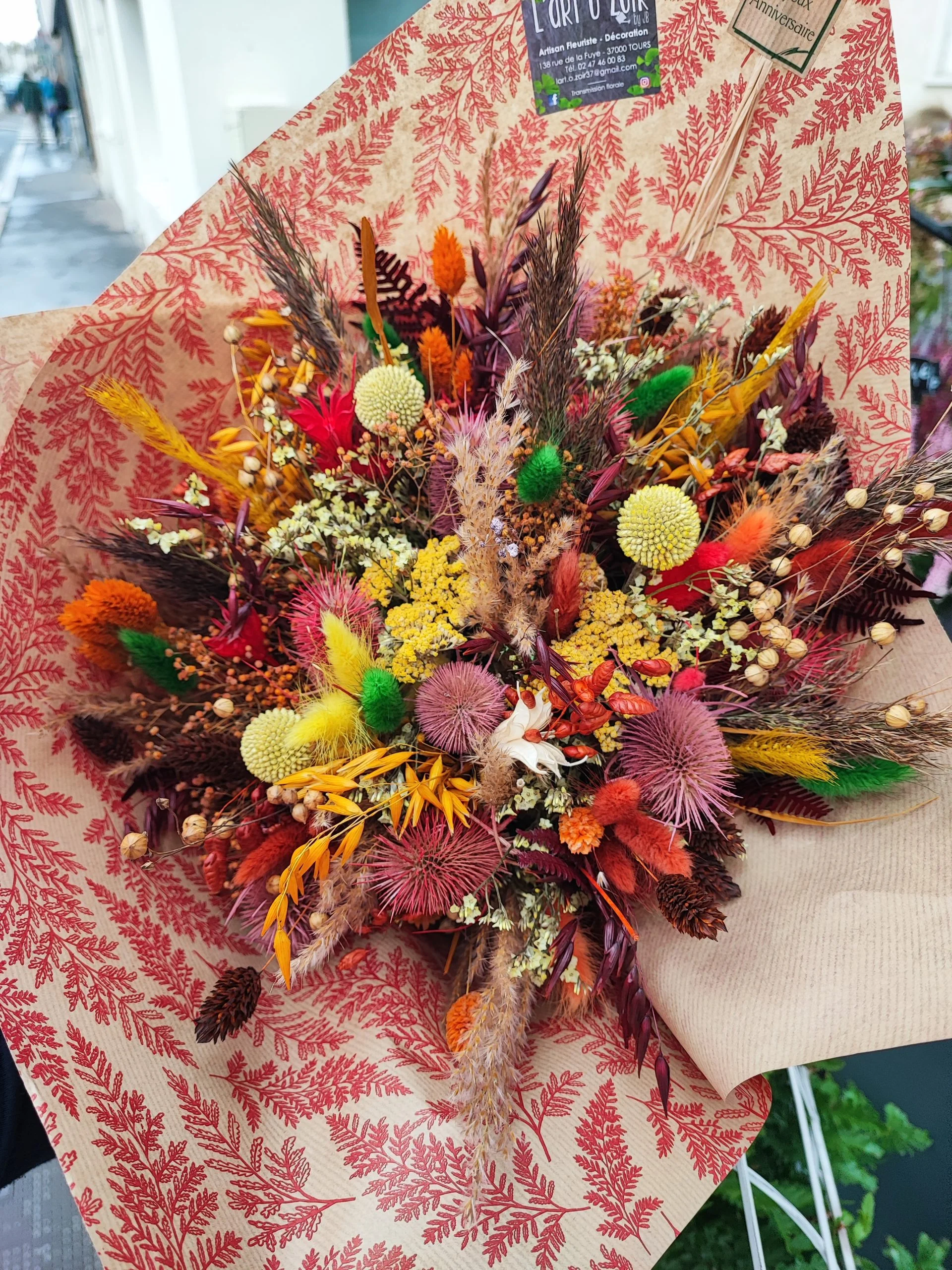 Bouquet de fleurs séchées colorés, par L'ART Ô ZOIR, fleuriste à Tours