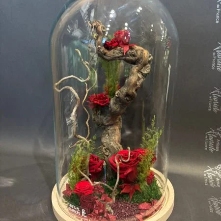 Roses éternelles sous cloche avec cèpe de vigne, par Fleurs et Tendances, fleuriste à Vandœuvre-lès-Nancy