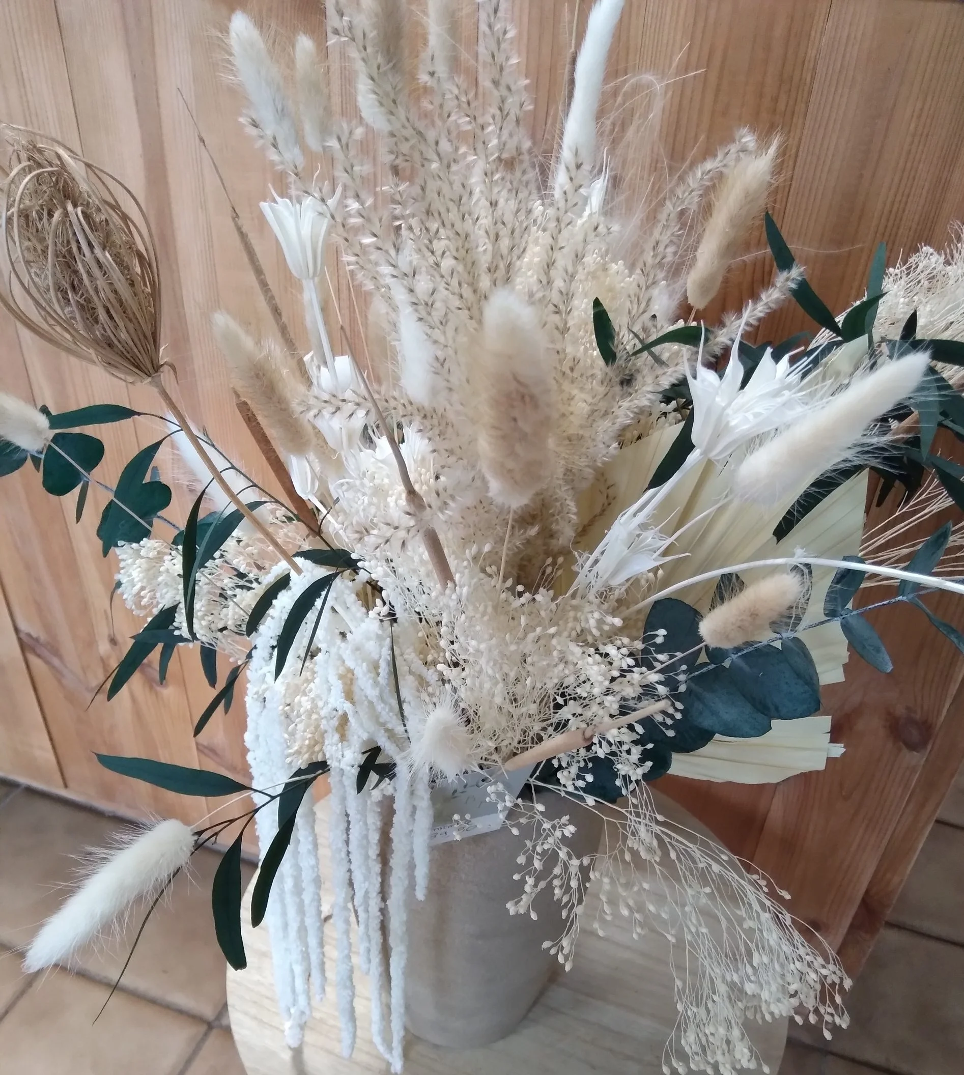 Ensemble Bouquet de Fleurs Séchées, Vase Assortis, par Bonheur des fleurs, fleuriste à La Montagne