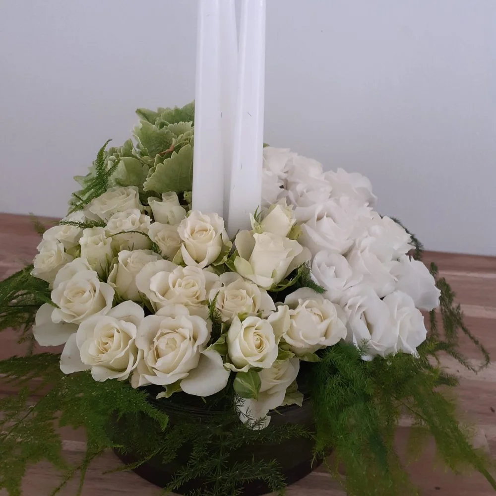 Centre de Table Mariage, par Bonheur des fleurs, fleuriste à La Montagne