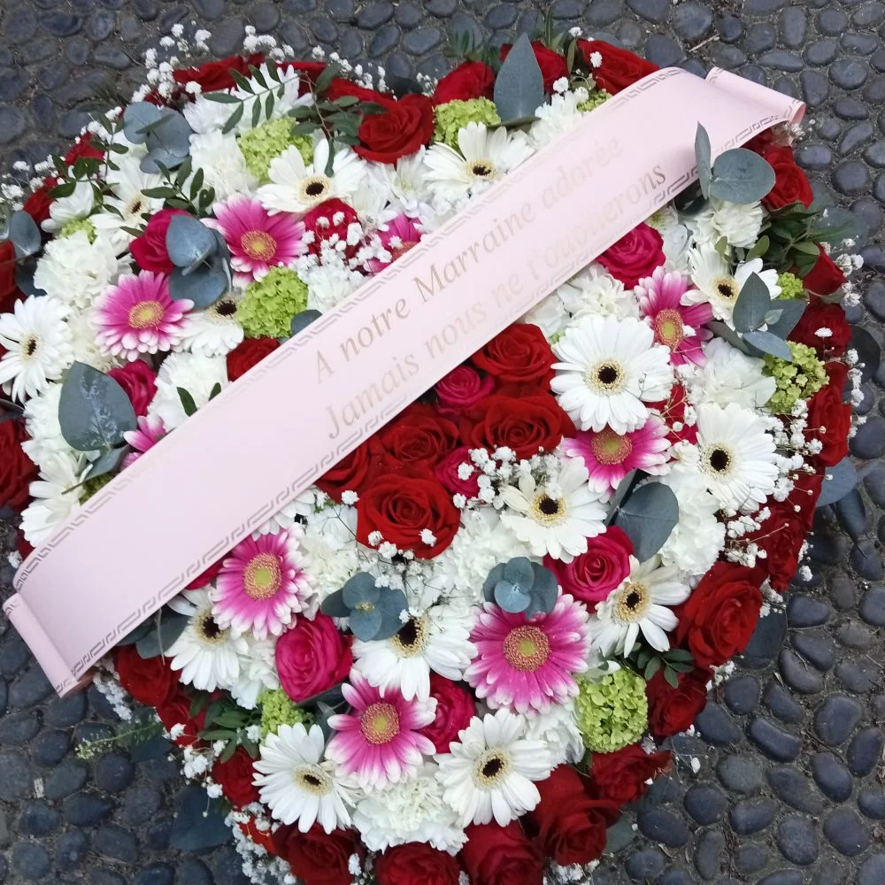 COEUR FLORAL DEUIL, par Lili la main verte, fleuriste à Talence