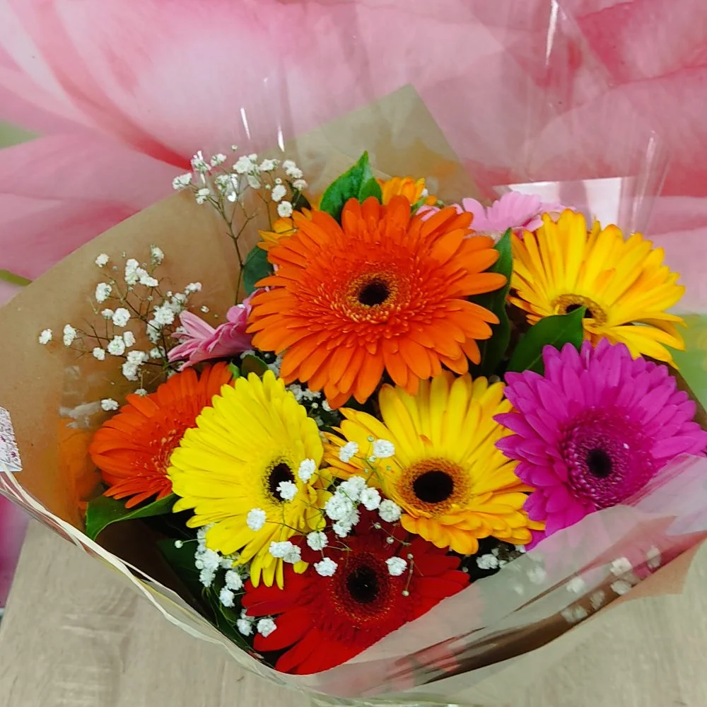 Bouquet Rond coloré Gerbera, par Arrosoir Et Pollen, fleuriste à Cosne-Cours-sur-Loire