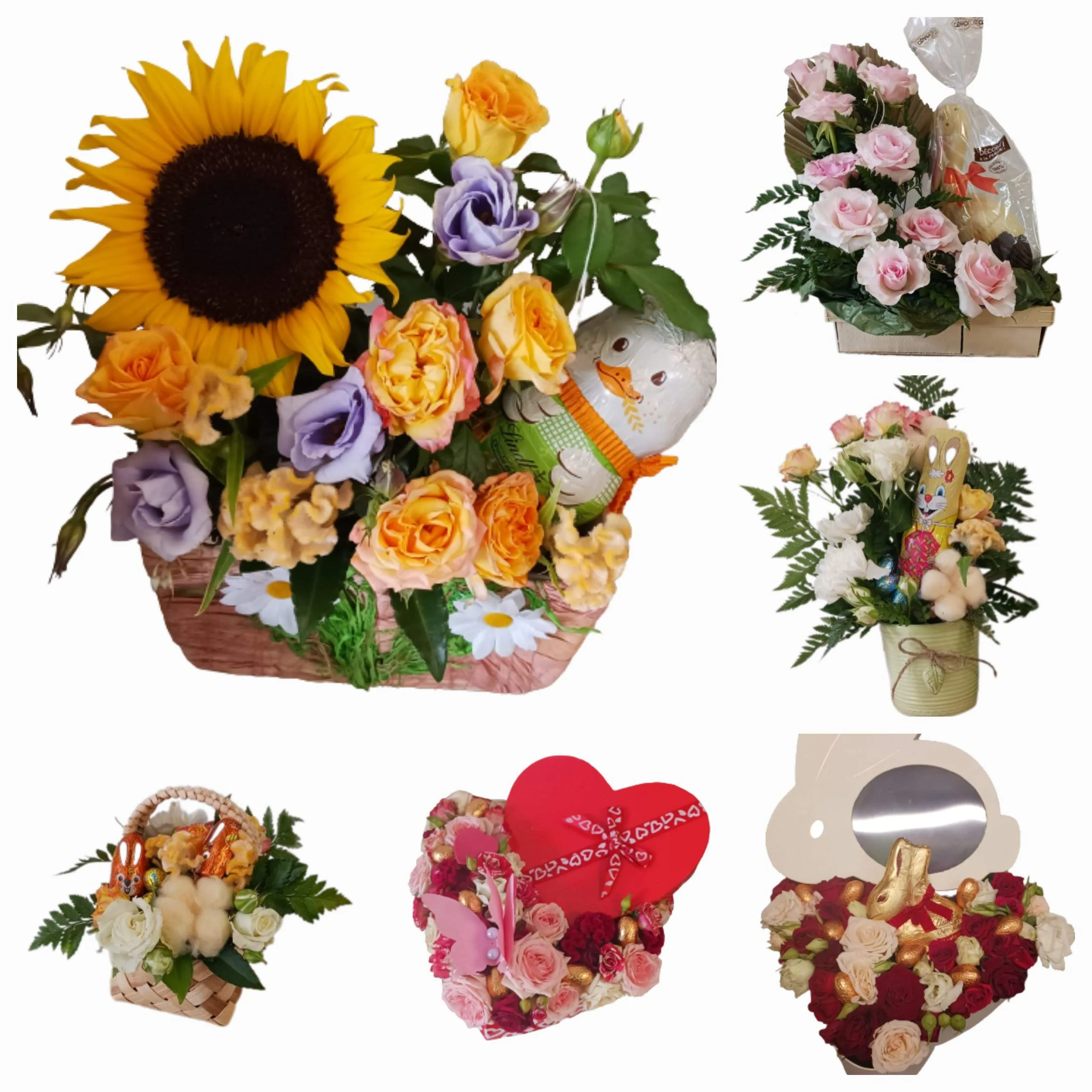 compositions de Pâques avec chocolats, par Ti Fleur Lakour, fleuriste à Saint-Joseph