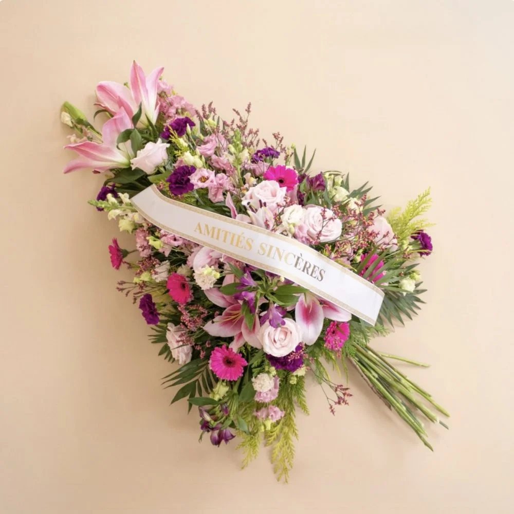 Gerbe de Deuil coloré, par Les fleurs de Célony, fleuriste à Aix-en-Provence