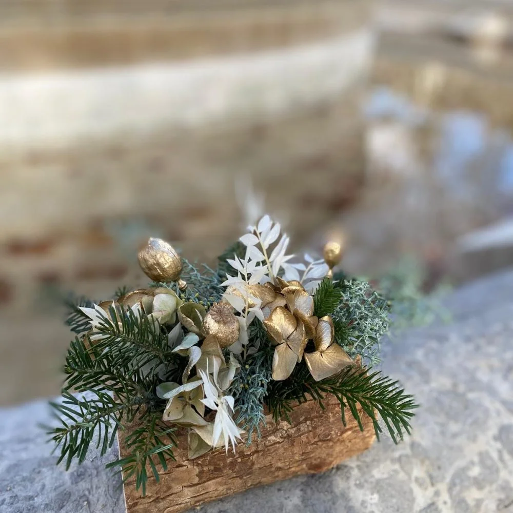 Duo de bûchettes dorées, par O'kiosque Lyon, fleuriste à Lyon