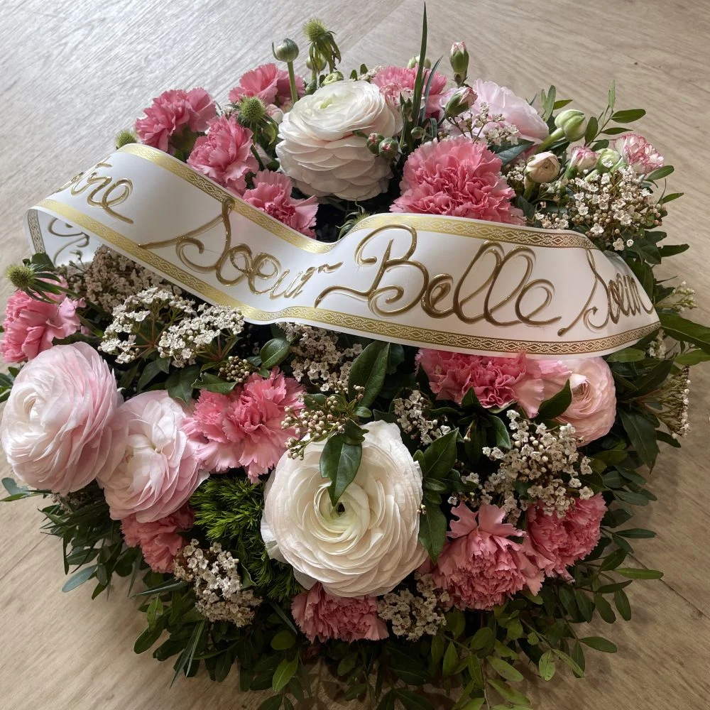 Bouquet ou composition de Deuil, par Marguerite et compagnie, fleuriste à Cusset