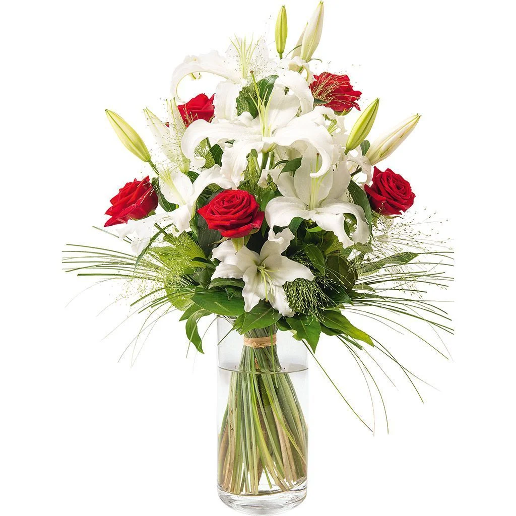 Bouquet de lys et de roses, par Fleurs & Nature, fleuriste à Saintes