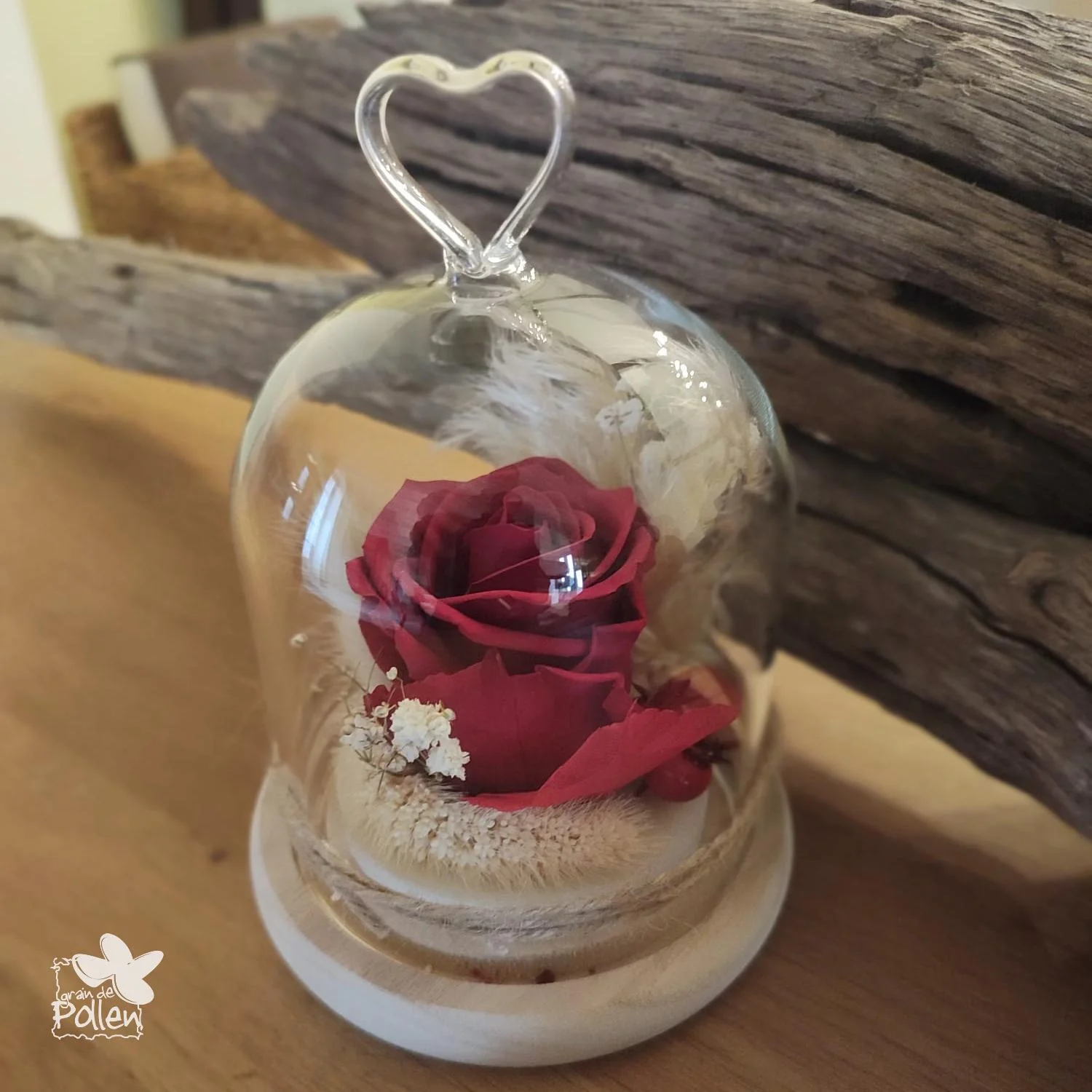 Rose rouge éternelle sous cloche – Saint-Valentin, par Grain de Pollen, fleuriste à Couëron