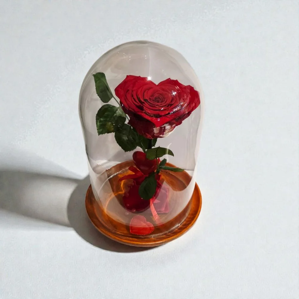 Eternal Heart Rose Glass Dome, par Les fleurs de Mila, fleuriste à Londerzeel
