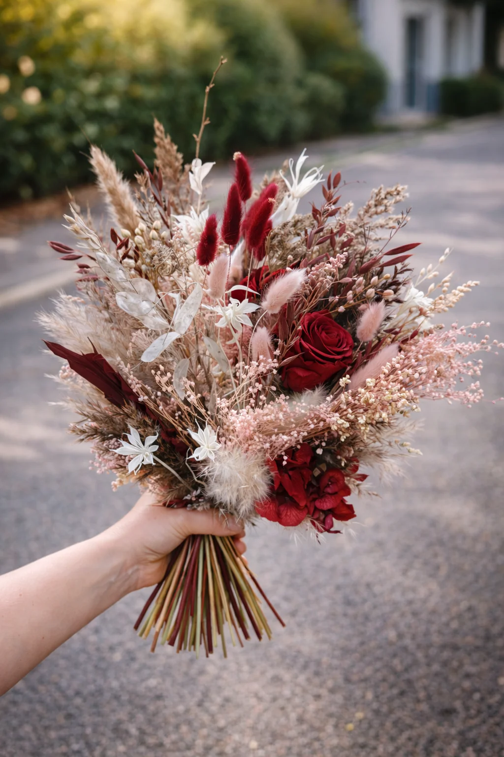 Bouquet de fleurs séchées Saint Valentin, par Atelier Cotylédon, fleuriste à Quimper