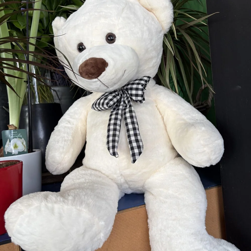 Ourson en peluche blanc de 80cm, par Coeur de Fleur, fleuriste à Gembloux