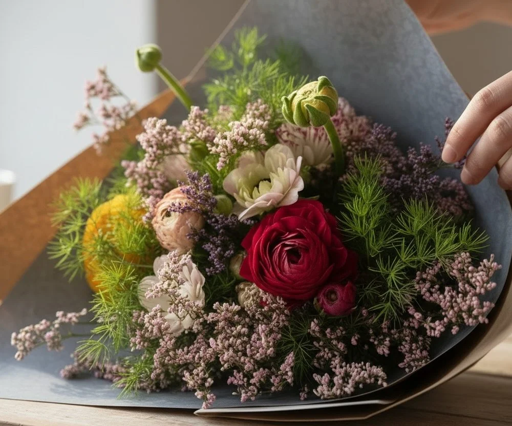 Bouquet 100% local, par Les Cat' Saisons, fleuriste à Charleville-Mézières