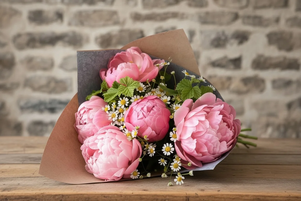 Bouquet de Pivoines, par Les Cat' Saisons, fleuriste à Charleville-Mézières
