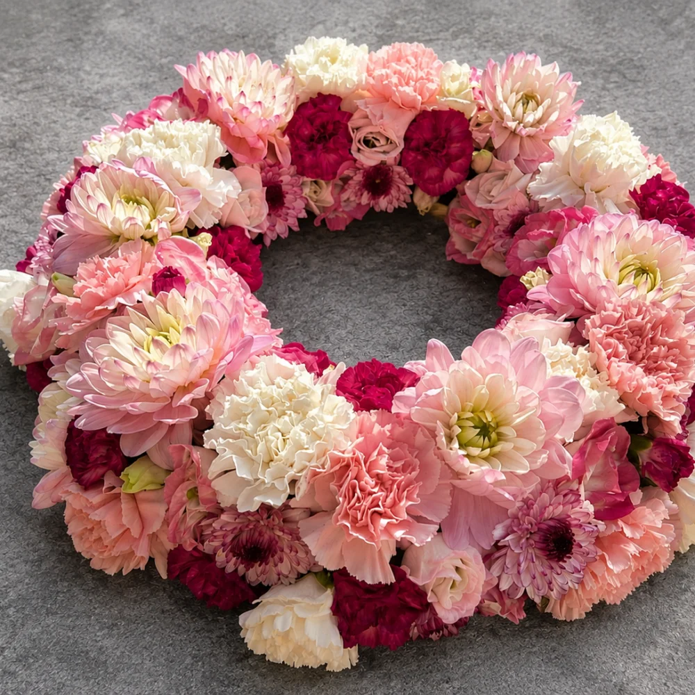 Couronne de Fleurs, par Bonheur des fleurs, fleuriste à La Montagne