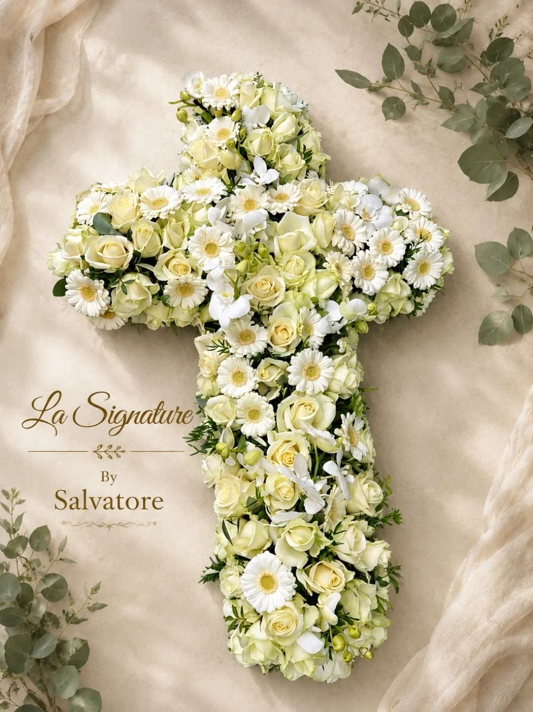 Croix Mortuaire, par La Signature Flowers, fleuriste à Anderlecht