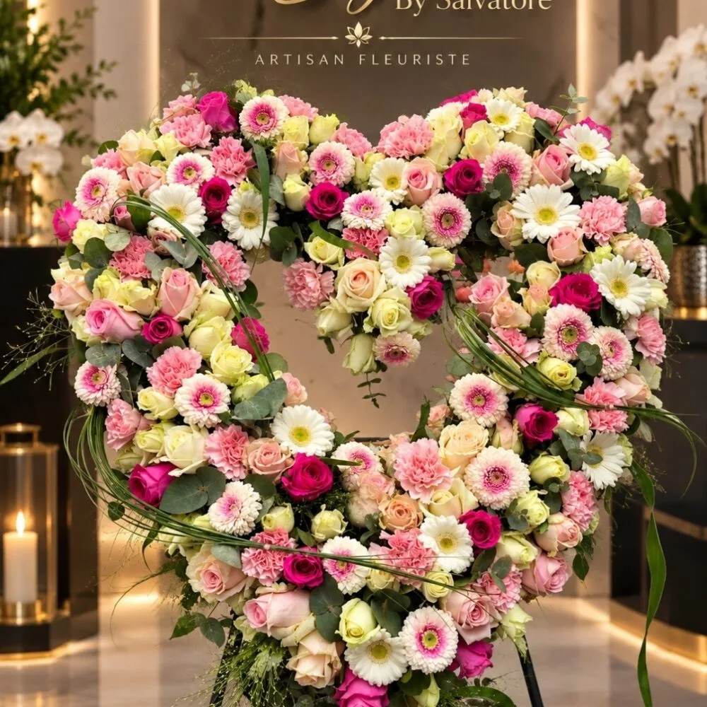« Ton cœur bat encore en nous. », par La Signature Flowers, fleuriste à Anderlecht