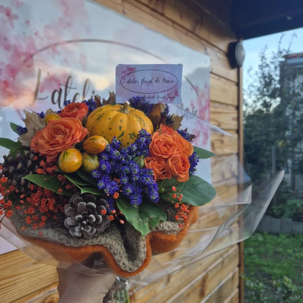BOUQUET CITROUILLE, par L'Atelier Floral de Marie, fleuriste à Saint-Brice